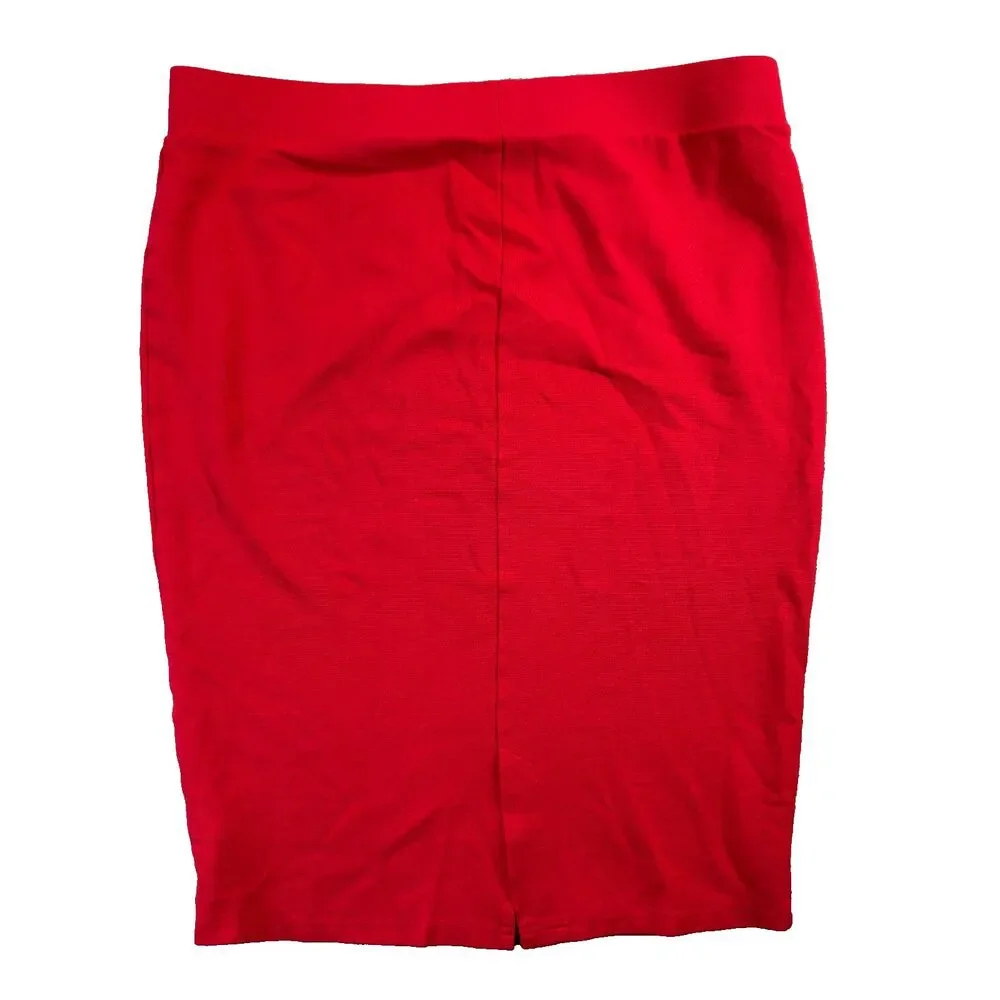 Torrid Skirt Womens 2 Red Pencil Pull On Stretch Midi Knit Workwear Plus Office